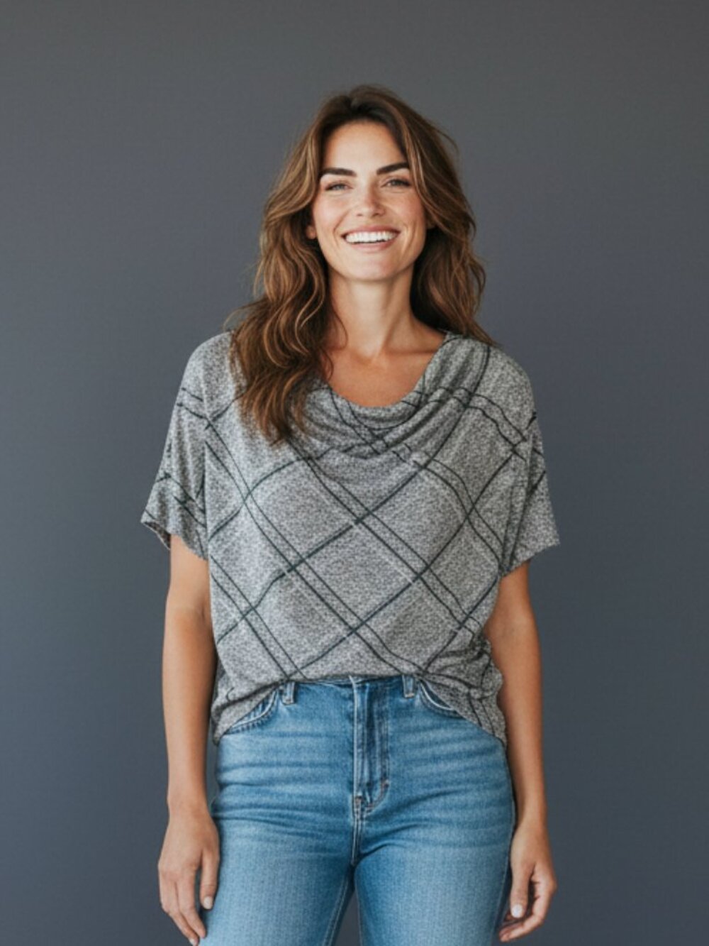Reitmans Gray Heather Cowl Neck Short Sleeve Top